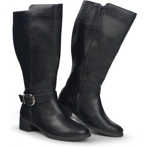 ⚡Women's Black Synthetic Extra Wide Calf Pull On Side Zipper Knee High Boots